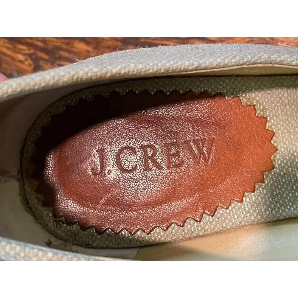 J. Crew Seville Espadrille Canvas Wedge, Beige /Gray Metallic, Classic, Size 9
